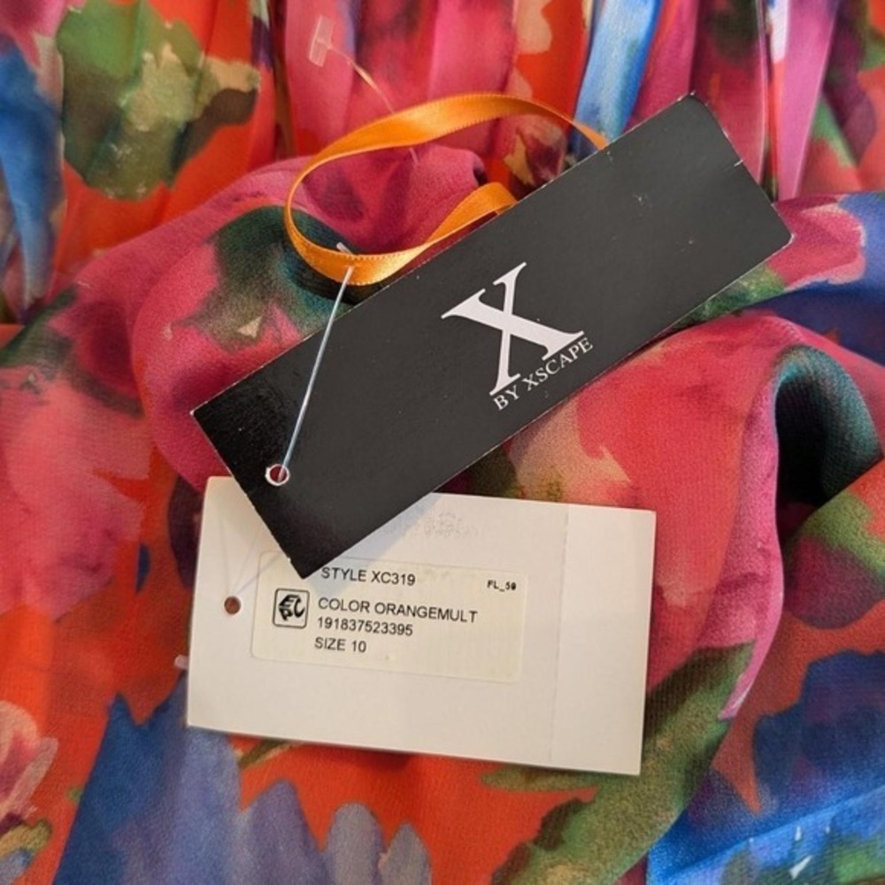 X by Xscape Floral Pleated Blouson Halter Maxi Dress Size 10 - Picture 10 of 11